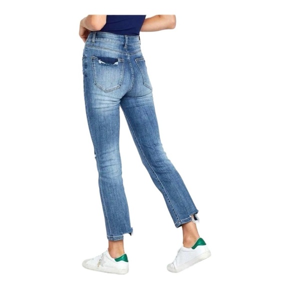 Risen Jeans Womens Straight Leg Distressed Raw Hem High Rise Stretch 11/30 - Picture 3 of 16